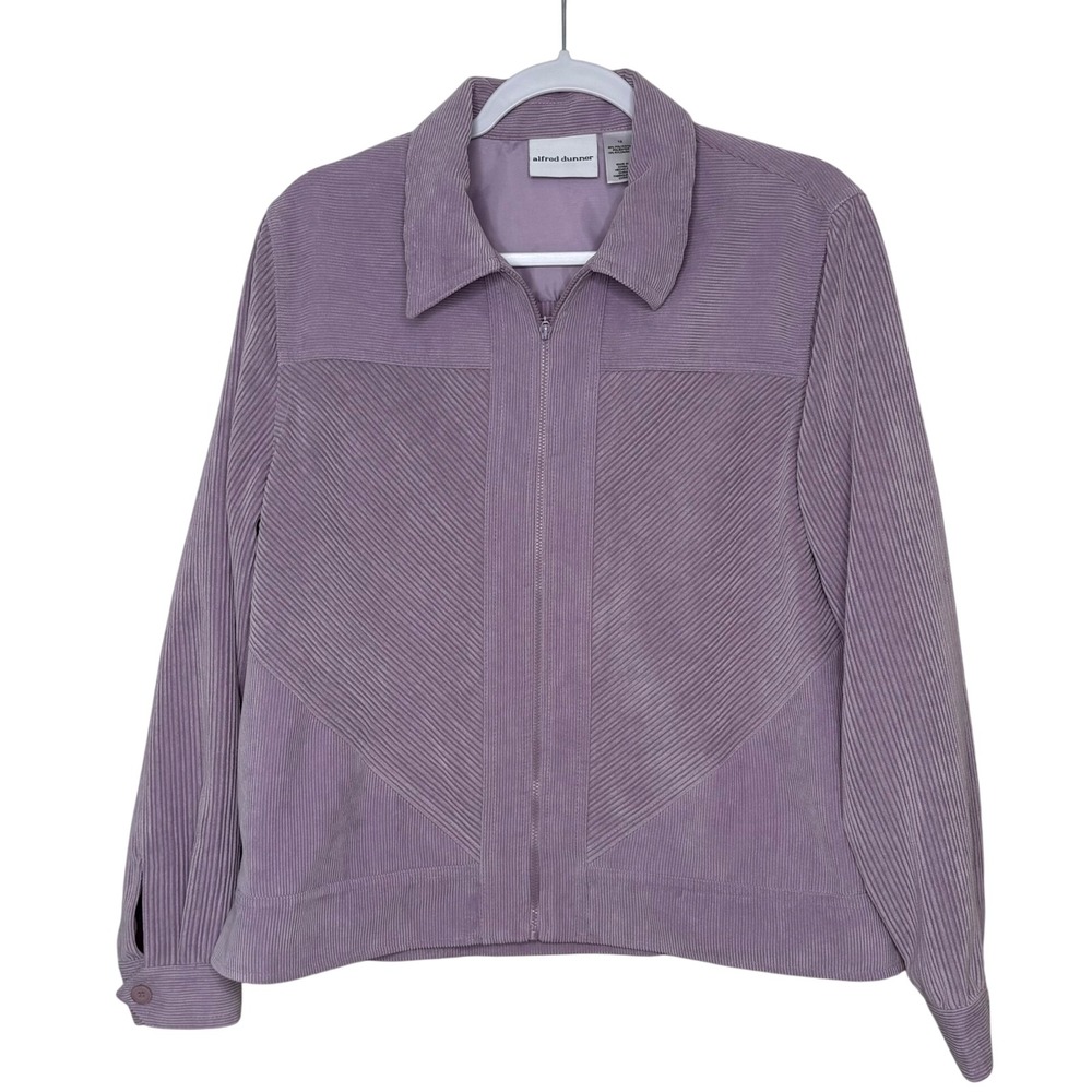 Vtg Alfred Dunner Lavender Corduroy Jacket 12 Purple Ribbed Zip Shacket Y2K Soft